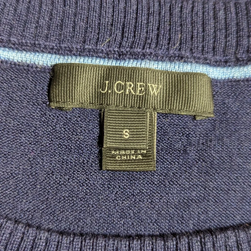 J. Crew Sweater Blue 100% Merino Wool Side Slit Striped Ties Sm *Dry Clean Only